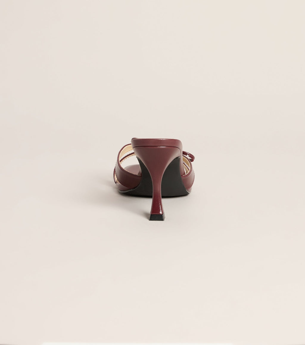 Bow On Cue Patent Kitten Heel Mules