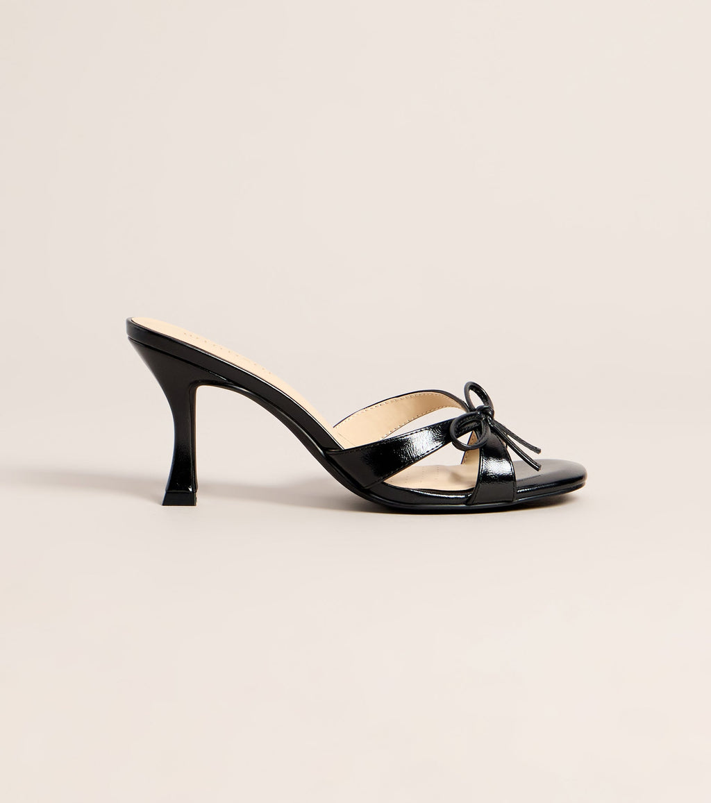 Bow On Cue Patent Kitten Heel Mules