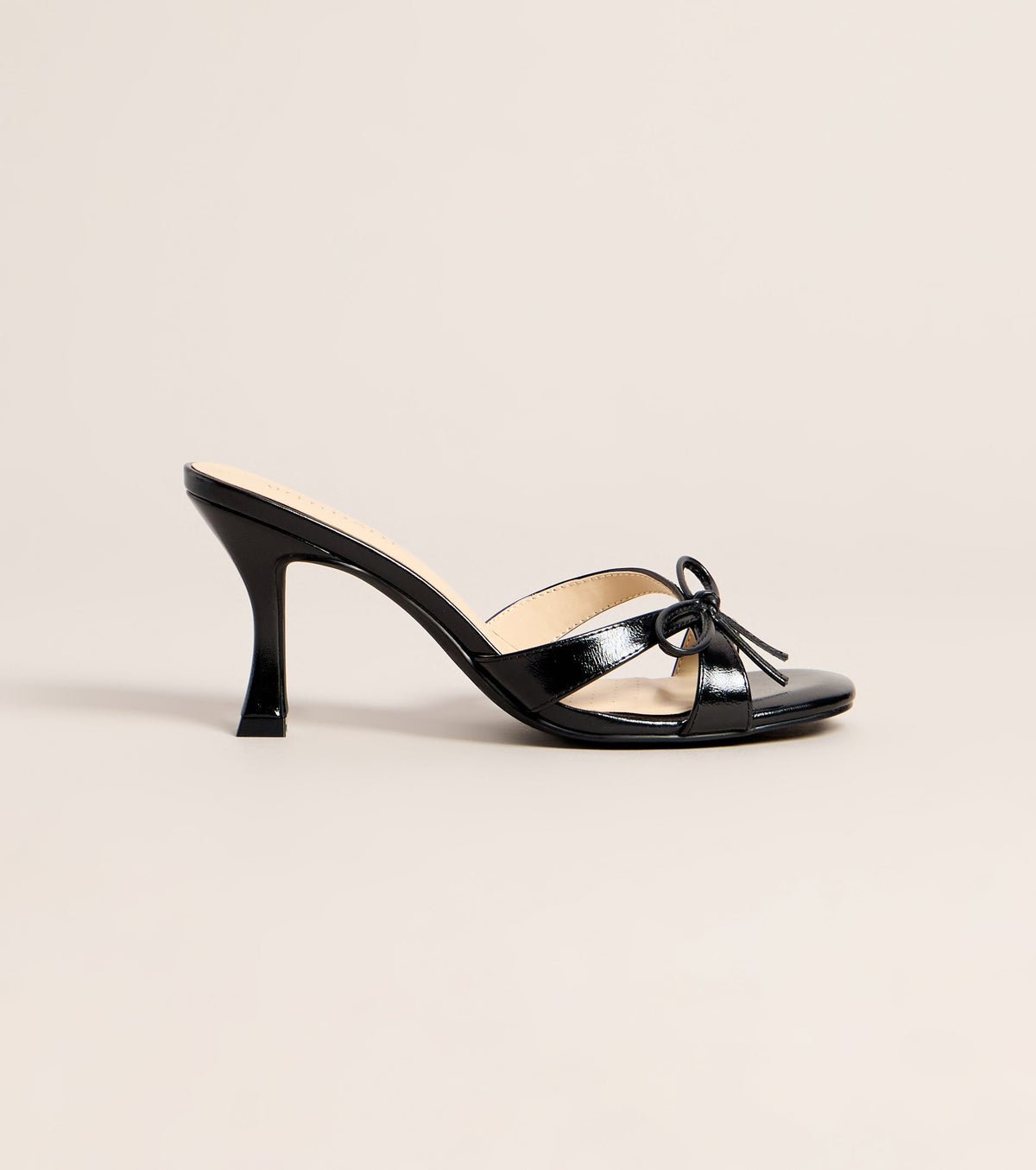Bow On Cue Patent Kitten Heel Mules