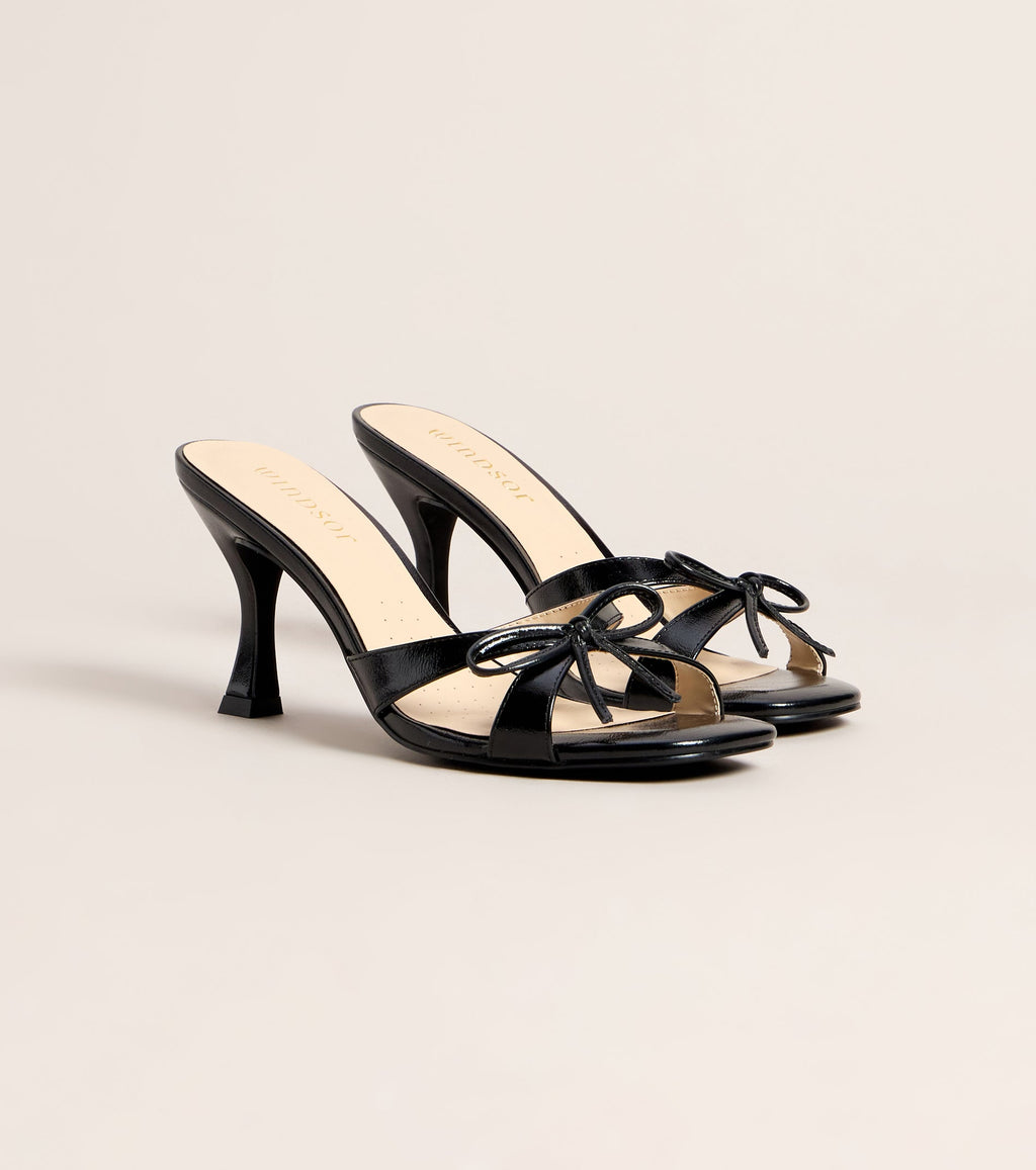 Bow On Cue Patent Kitten Heel Mules