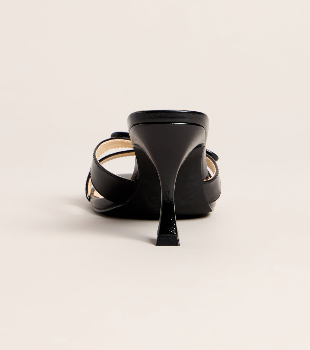 Bow On Cue Patent Kitten Heel Mules