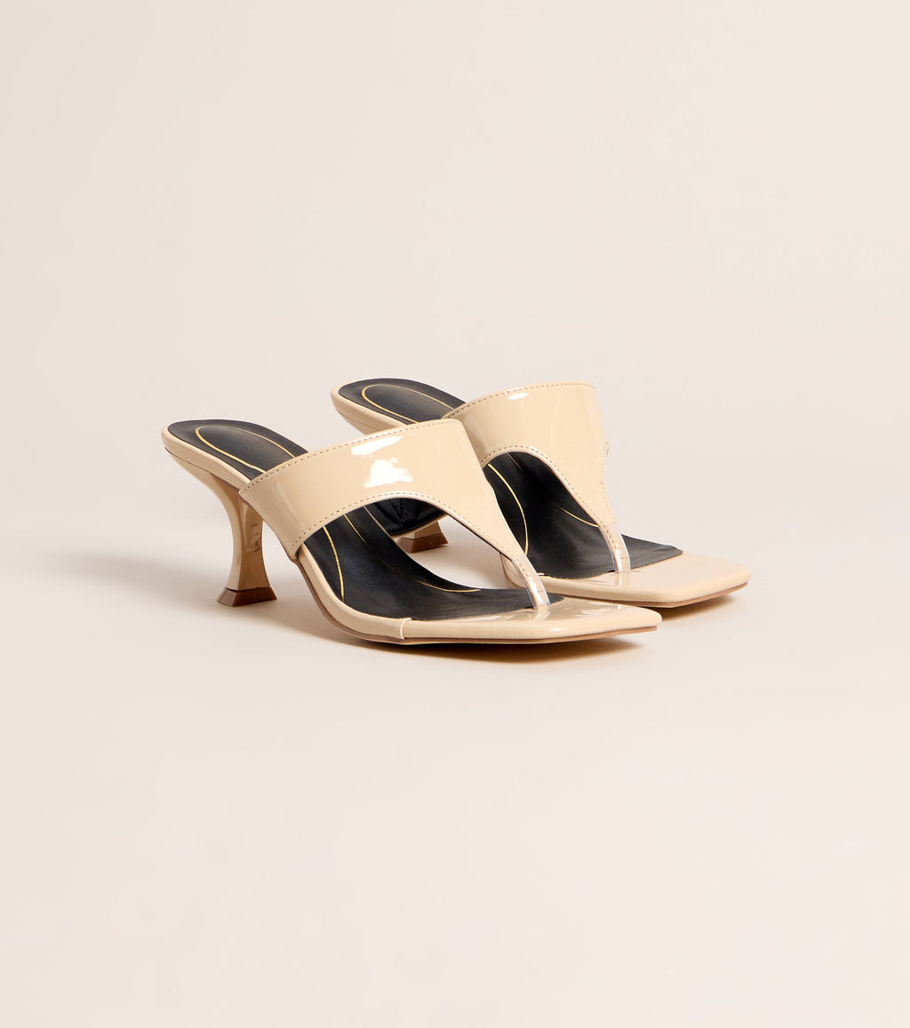 Sleek Step Patent Thong Kitten Heels