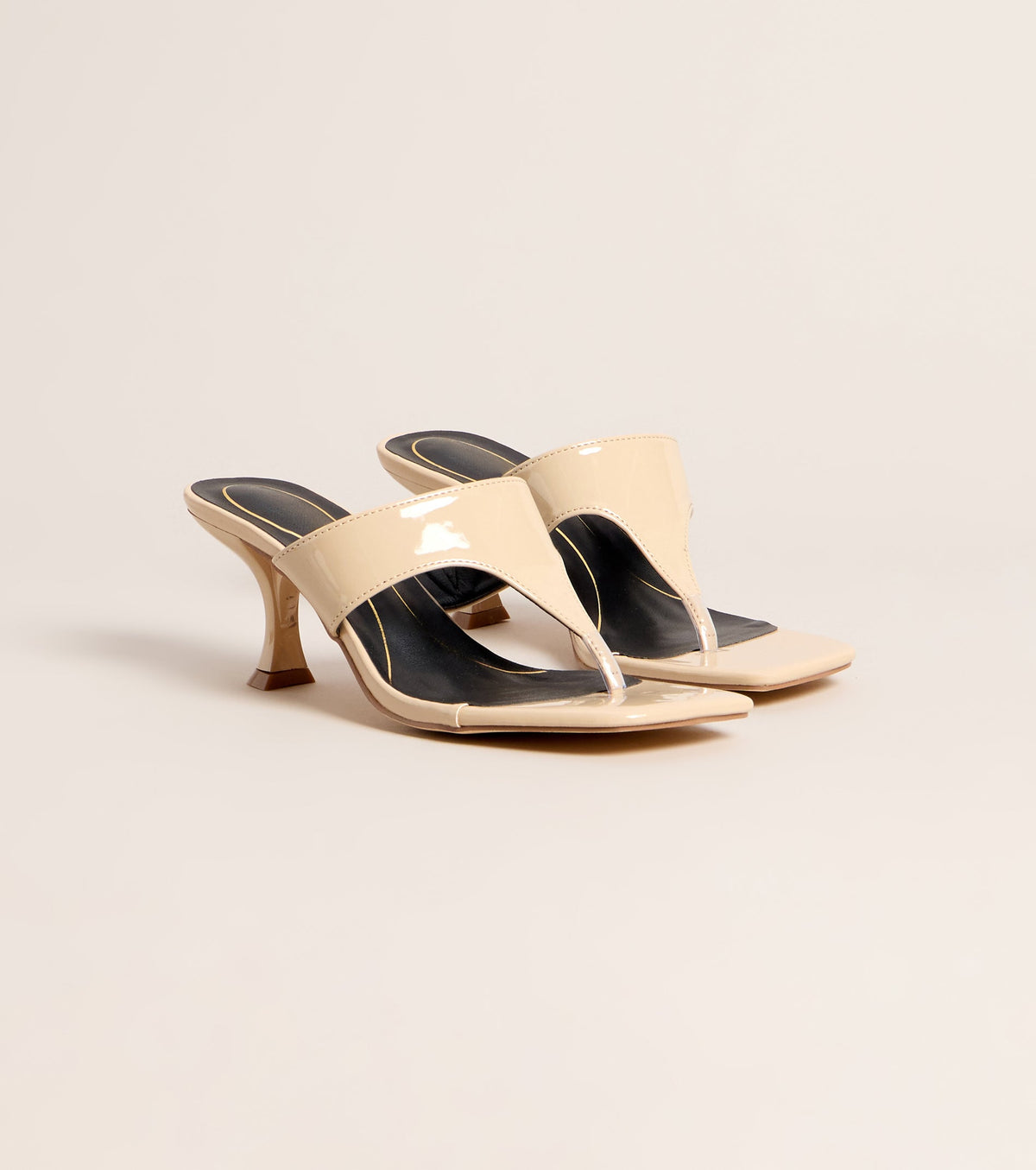 Sleek Step Patent Thong Kitten Heels