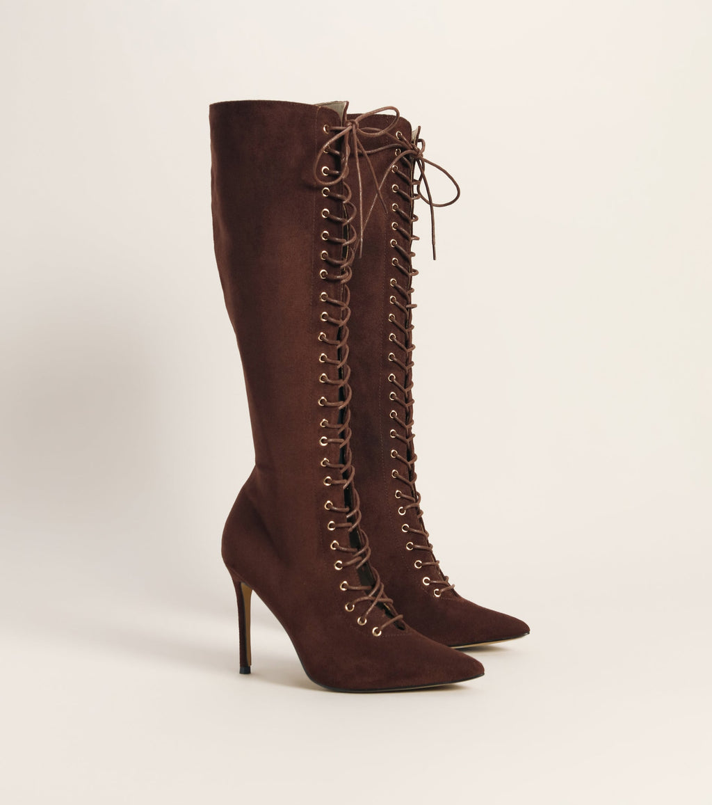 Lace Me Up Suede Stiletto Boots
